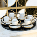 Jogo De Xícaras Para Café Dourada Com Pires Porcelana Alça Ouro Paddy 90ml - 6 Peças